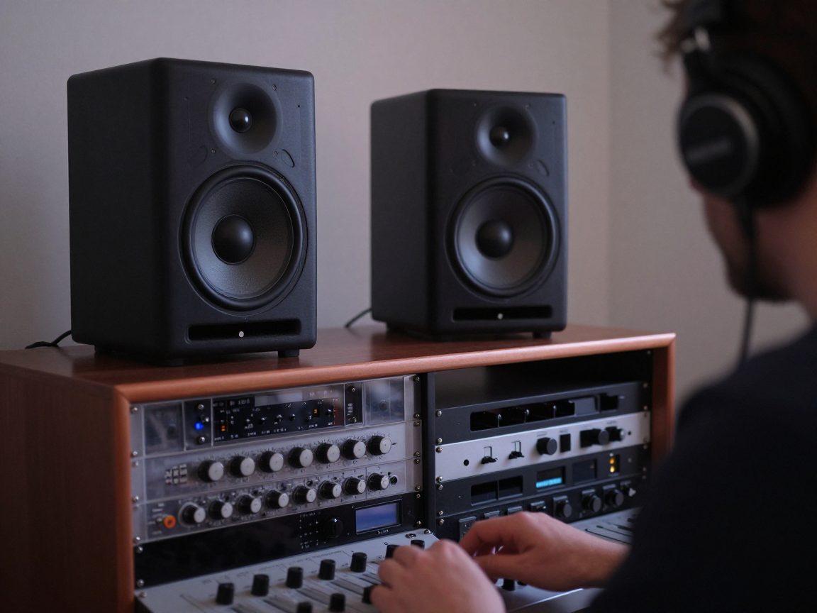 Mastering-engineer vergelijkt playback op twee monitorparen.